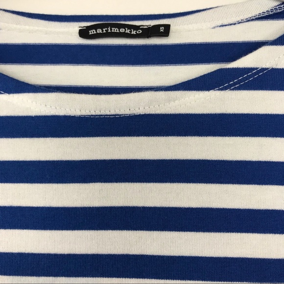 Marimekko Blue Striped Top 3/4 Sleeve Blue White - Picture 2 of 4